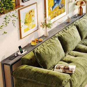 Huuger 118.1 Inch Behind Couch Table with 2 Power Outlets and USB-C Ports, Extra Long Narrow Sofa Table for Sectional Sofa, Skinny Console Table with Anti-Bump Pads, for Living Room, Grey