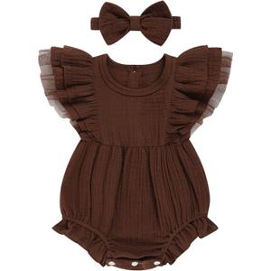 TITKKOP Ruffle Bubble Romper for Baby Girl | One-Piece Shorts Jumpsuit | Summer Outfit & Dress for Infants(dark brown,6-9M)