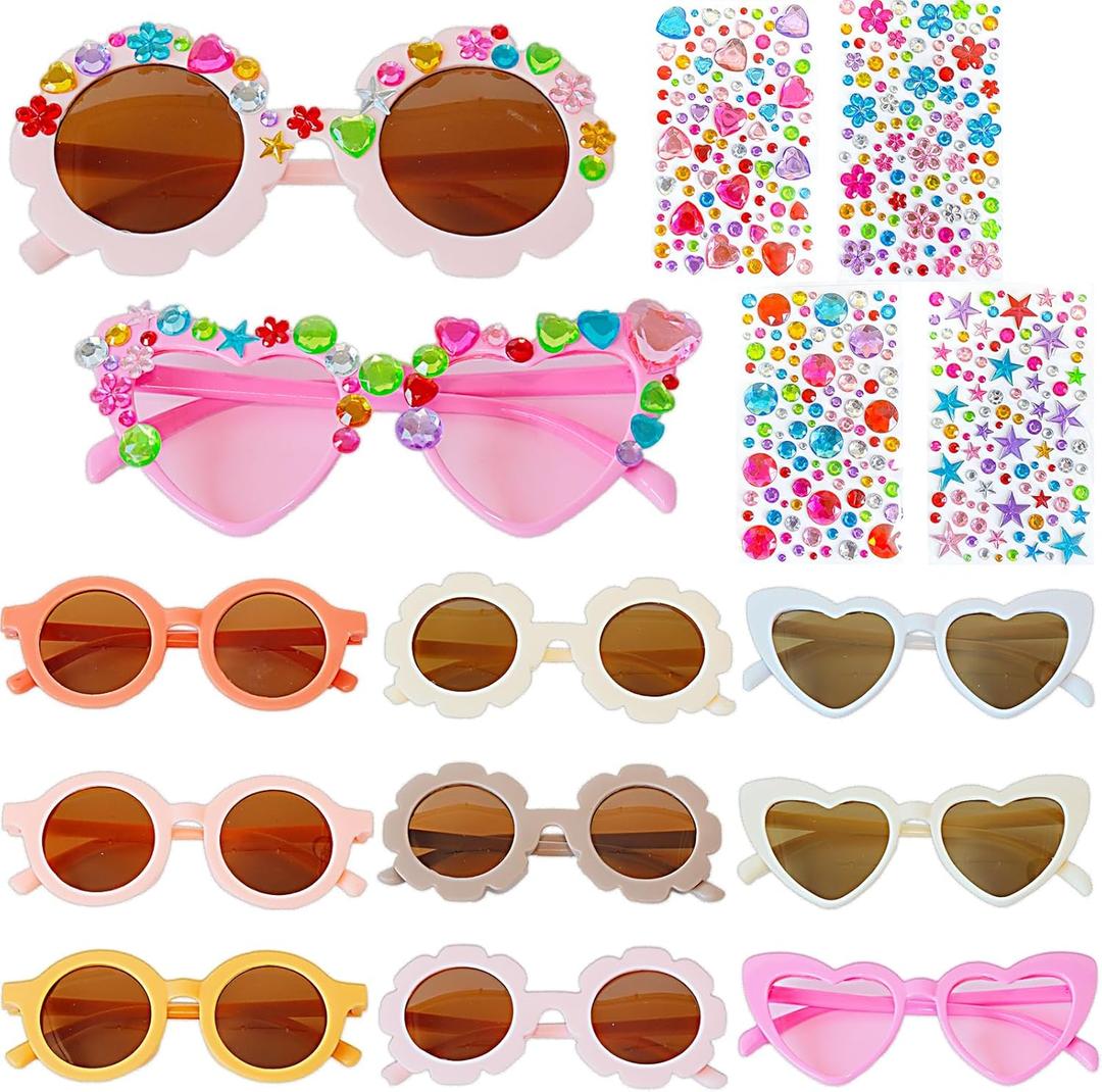 DIY Kids Sunglasses 9 Pairs Toddler Sunglasses Flower Round Heart Sunglasses Kids Colorful Girls Boys Sunglasses for Beach Party Holiday