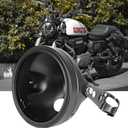 7 Inch Motorcycle Headlight Housing Bucket Black Carbon Steel Corrosion-Resistant Front Light Shell with 32-40mm Fork Tube Side Mount Brackets, Housing Only