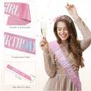 2 x PQRUU Glitter Birthday Sash, Tiara and Rhinestone Headband Set - Pink Birthday Accessories for Her