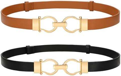 VONMELLI 2 Pack Women's Leather Belts Waist Belt Skinny Belt for Jeans Pants with Fashion, Suit for Waist Size Up 41"