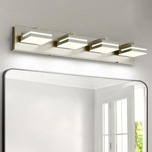 Joossnwell Bathroom Vanity Light Brushed Nickel Bathroom Lighting Fixture Over Mirror Modern (4-Light, 26.77-Inch) Dimmable 5CCT Led Bath Vanity Lighs, 4 Light-5 Color Temperature