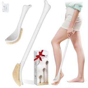 New Foot Brush with Adjustable Long Handle, 3-in-1 Foot Scrubber for Wet or Dry Brushing, 10.2- 27.5 Foot Scrub Brush for Senior, Pregnant, Disabled, or Injured, Gift-Box Packed(White)