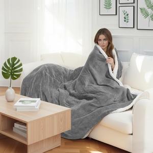 YUSTAL Electric Heated Blanket Full Size 72x84 Inch  Super Soft Flannel, 10 Heat Settings, 112H Auto Shut Off, Machine Washable, Easy Controller, Perfect for Winter Warmth  Light Grey