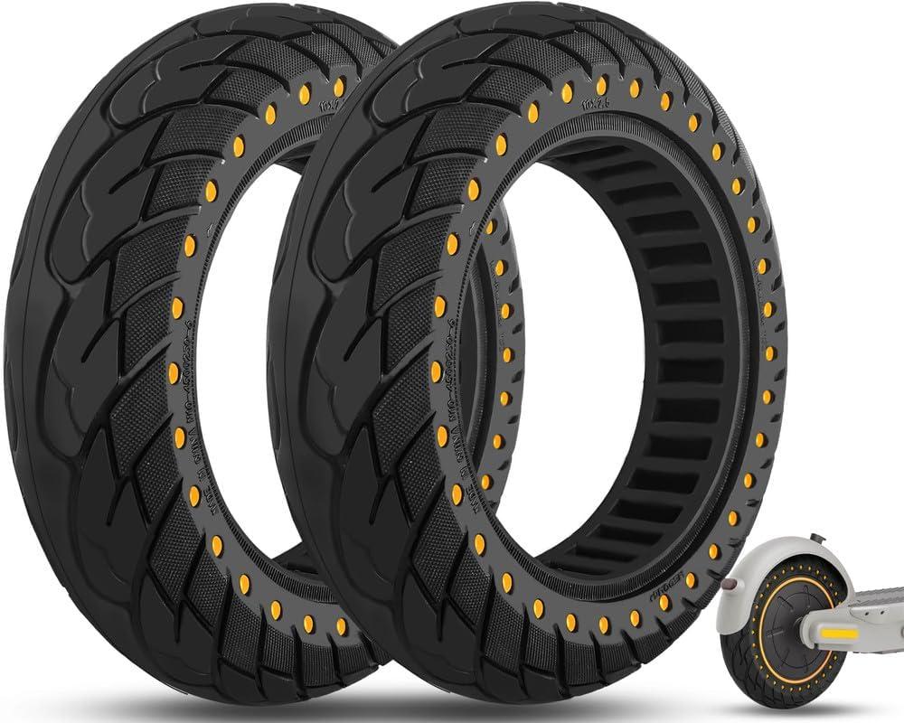10x2.5 Inch Solid Tire, Fit for 60/70-6.5 Original Tire, Fit for VOLPAM SP01 Aovopro ESMAX Ninebot MAX G2/ G30P/ G30LP/ F25I/ F2 Gotrax G MAX/ECLIPSE Electric Scooter, Yellow 2pcs