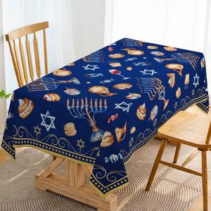 Hafangry Hanukkah Tablecloth Jewish Chanukah Menorah Holiday Decoration Home Dining Room Kitchen Table Cloth Decor - 60 x 84inch