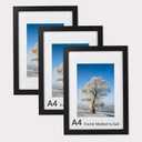 A4 Picture Frame Set of 3 Black Display Photo 6x8 with Mat or 8.3x11.7 Without Mat Wood Collage Wall Decor Gallery Certificate Poster Frames with Plexiglass 3 Pack