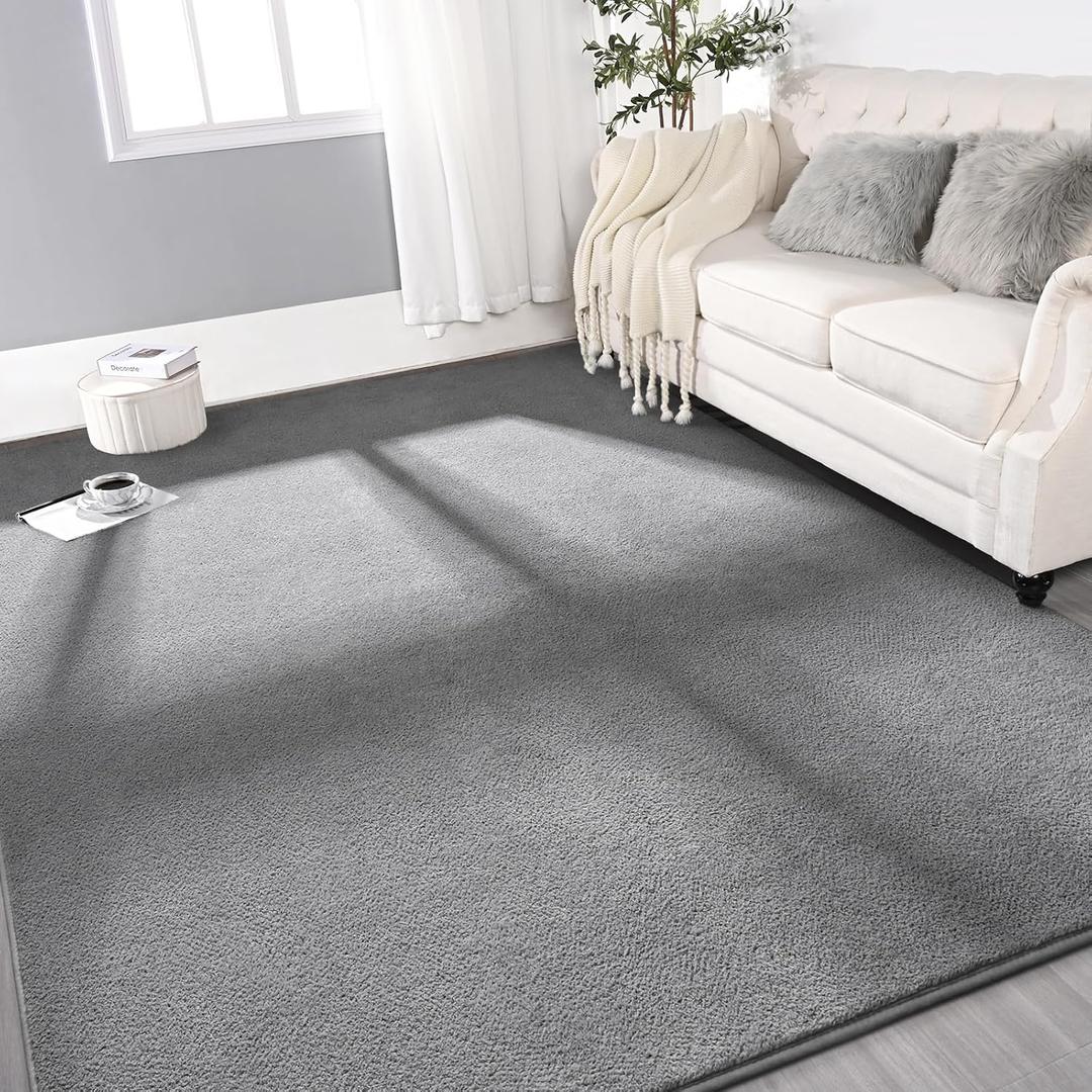 Gifeas Large Ultra Soft Modern Area Rugs for Living Room Bedroom, 5x8 Feet Grey Thickened Memory Foam Indoor Solid Minimalist Carpets, Non-Slip Comfy Rug for Boys Girls Nursery Room Home Decor