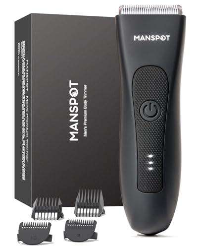 MANSPOT Manscape Groin & Body Hair Trimmer for Men, Electric Ball Pubic Trimmer Shaver,Manscape Kit with 4 Guard,Replaceable Ceramic Blade Heads,Waterproof Wet/Dry Shaver,90 Minutes Shaving