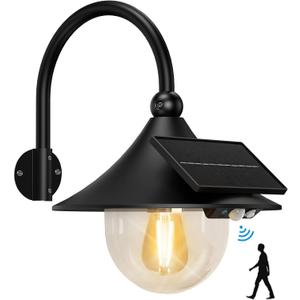 Aqonsie Solar Barn Light Outdoor with 3 Lighting Modes & Motion Sensing, Wall Mount Vintage Light, Waterproof Wall Light for Barn, Shed, Chicken coop, Porch, Patio (Black (1 Pack))