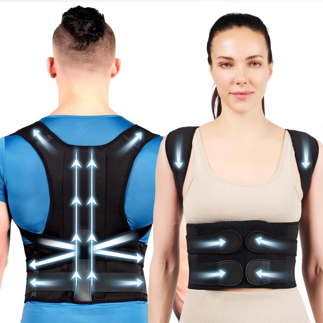 HLOES Posture Corrector for Women and Men,Adjustable Upper Back Brace, Breathable Back Support straightener, Providing Pain Relief from Lumbar, Neck, Shoulder, and Clavicle, Back