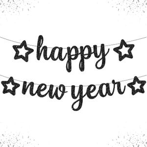 KatchOn, Glitter Happy New Year Banner Black - 10 Feet, No DIY | Black Happy New Year Sign | New Years Eve Party Supplies 2026 | New Years Banner, NYE Decorations 2026