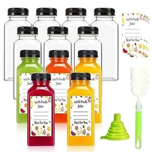 Plastic Juice Bottles with Caps 12 pcs, 8oz Reusable Juice Containers with Tamper Proof Lids Black, Clear Juice Bottles for Juicing, Milk, Smoothie, Drinking, and Other Beverages Christmas Gifts