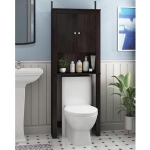 Furinno Indo Black Over The Toilet Storage with Double Doors, Bathroom Storage Cabinet, Bathroom Shelf, Space Saving Over The Toilet Organizer, Black Espresso