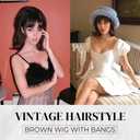LONAI Retro Brown Wig 50s 60s 70s Wig with Bangs for Women Synthetic Hair for Halloween Costume Party Shoulder Length