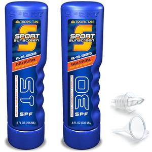 GoPong Sport Bottle Sunscreen Flask 2 Pack (16 oz Total) - Hidden Alcohol Travel Flasks - Secret Liquor Containers for Beaches, Cruises, and Sports Events – Includes Funnel & Spout