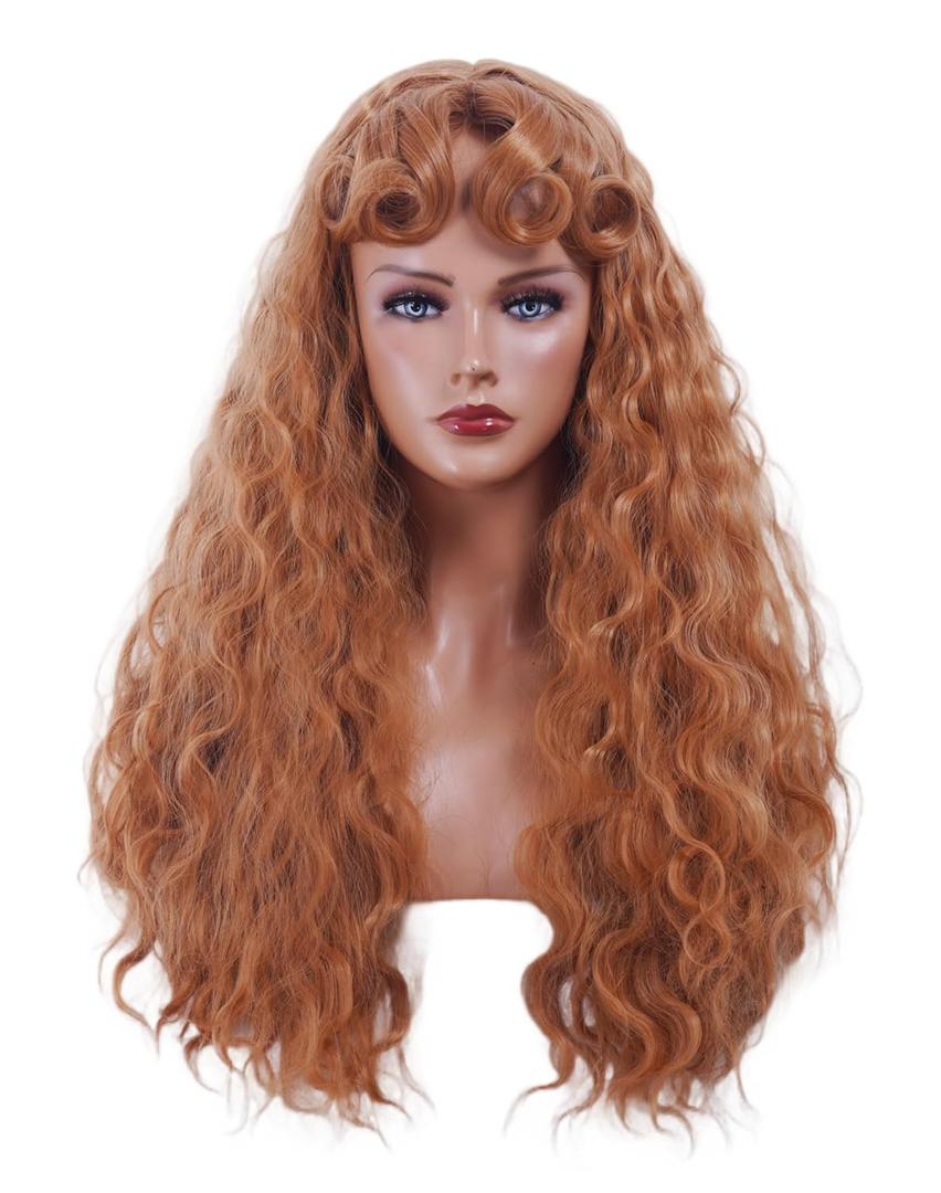 Long Strawberry Blonde Wig for Women Retro Curly Wig with bangs Vintage Wig for Halloween,Daily Use
