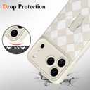 Magnetic Case Compatible with iPhone 17 Pro Max with Finger Strap Kickstand【Compatible with MagSafe】 Checkered Pattern Phone Cover for Women Girls, Full Camera Protection, White