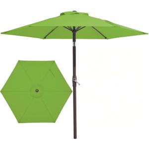 JEAREY 7.5FT Patio Umbrella Market Table Umbrella with 6 Sturdy Ribs, Push Button Tilt/Crank Outdoor Umbrella for Garden, Deck, Backyard, Pool and Beach,Grass Green