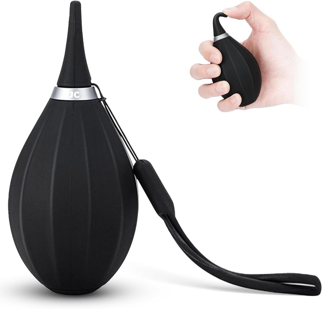 JJC Soft-Tipped Nozzle Air Blower Blaster for Digital SLR Mirrorless Camera Sensor CCD CMOS Lens Filter, Camera Lens Blower with Lanyard for Outdoor Travel Cleaning (Regular Size-black)