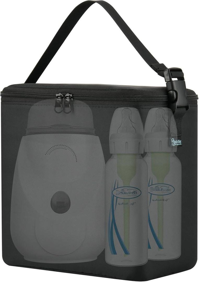 Breastmilk Cooler Bag, Fits 6 Baby Bottles Up to 9 Ounce Insulated Baby Bottle Bag, Carrying Bag for Dr. Browns Insta-Feed Bottle Warmer, Breast Milk Cooler on The go with Strap, Bag Only
