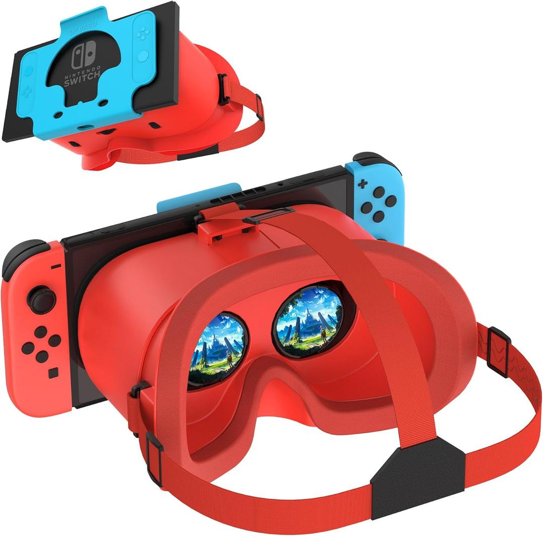 VR Headset for Nintendo Switch & OLED Model Upgraded, Virtual Reality VR Glasses with Adjustable HD Lenses Comfortable Head Strap, 3D Goggles for Nintendo Switch OLED VR Games Cool Stuff for Kids Boys (Red)