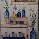 BJVJKSU Navy Blue Bathroom Decor Wall Art Rustic Blue Bathroom Canvas Wall Decor Please Seat Yourself Sign Print Painting Vintage Aesthetic Picture Artwork Decor(12x16in)