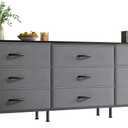 Huuger 63 Inch Dresser for Bedroom, Dresser for Closet with 9 Fabric Drawers, Large TV Stand for 55, 65, 70 Inch TV, Entertainment Center with Storage, Wide Long Chest of Drawers, Walnut and Dark Grey, 13.8"D x 63"W x 26.8"H