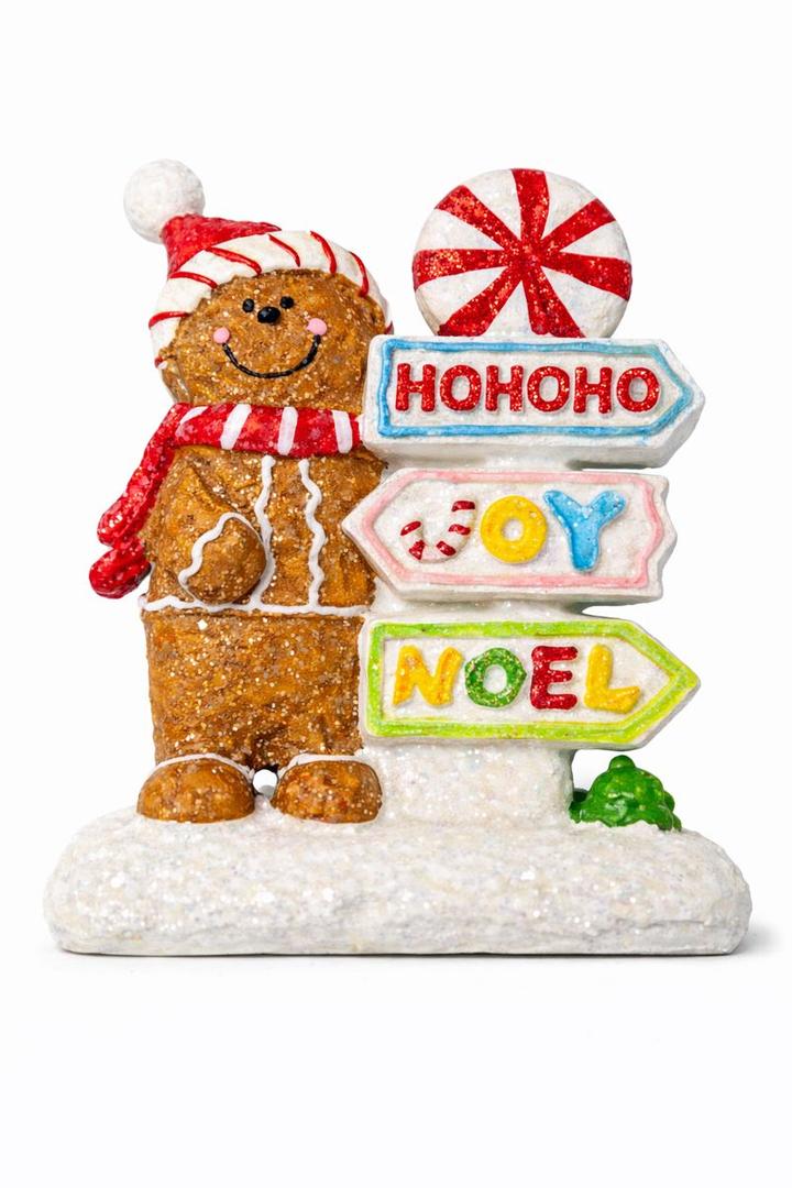 Hodao Christmas Gingerbread Family Figurines – Hand-Painted Resin Holiday Decorations with Red & Green Scarves, Festive Indoor Ornaments for Home, Bedroom & Tabletop, Heartwarming Décor