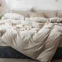 MooMee Bedding Duvet Cover Set 100% Washed Cotton Linen Like Textured Breathable Durable Soft Comfy (Heathered Tannish Linen Grey, Full 80" x 90")