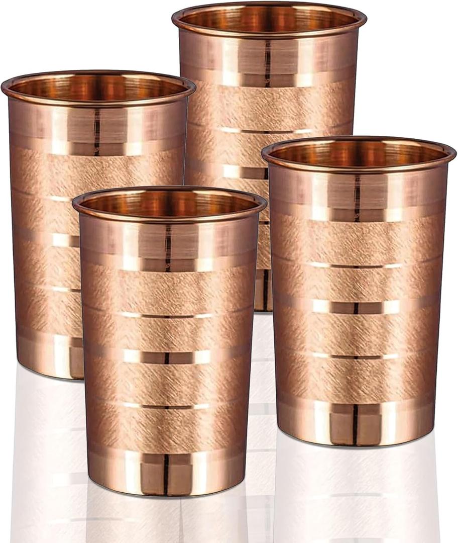 Pure Copper Glass for Drinking Water Tumbler Copper Cup Set for Ayurveda Health Benefits 312 ml (11 oz) Each (SET OF 4)