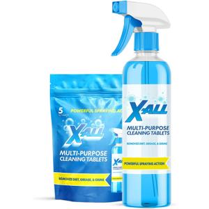 X-ALL Multi-Purpose Cleaner - Spray Bottle and 5x Cleaning Tablets - Cleaner for Oven, Kitchen & Floor surfaces, and Removes Grease and Grime