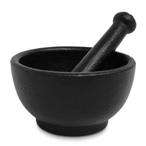 New Age Imports, Inc. Cast Iron Mortar & Pestle Set 3.5 Inch, Heavy Duty, Black