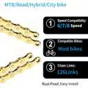 Bike Chain Kit for E-Bike(HUB Motor), High Tensile 6/7/8 Speed 126 Links 1/2x3/32 Alloy Steel Bicycle Chain with Quick Buckle, Link Plier, Chain Breaker, 2216 Lbs for Road MTB Gold