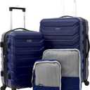 Wrangler 4 Piece Miami Luggage and Packing Cubes Set, Blue