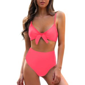 Blooming Jelly Womens High Waisted Bikini Set Tie Knot High Rise Two Piece Swimsuits Bathing Suits (Medium, Watermelon Red)