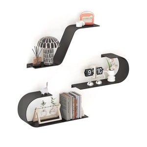 Black Floating Shelves Set of 3, Black Metal Decor, Unique Mounted Floating Shelf, Modern Long Wall Shelf, Large Wall Shelves for Bedroom, Bathroom, Living Room