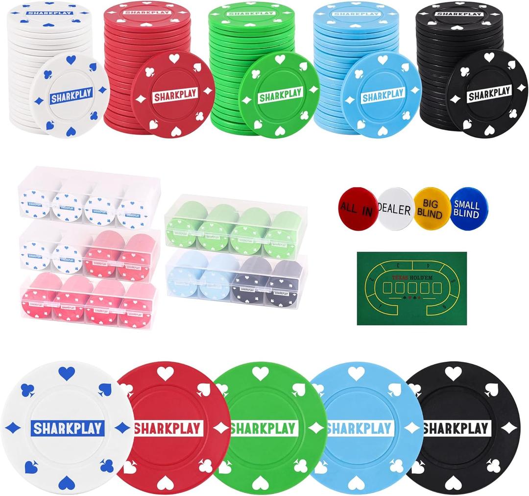 Plastic Poker Chips Set with Storage Box for Blackjack, Texas Hold'em, Night Poker Games