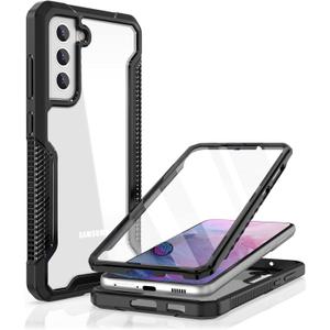 ANSHOW for Samsung Galaxy S21 FE 5G Case, with [Soft Built-in Screen Protector] [Touch Sensitive], Full Body Slim Rugged Shockproof Cover with Dual Layer Clear Protective for Outdoor Sports, Black