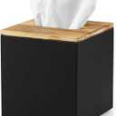 Black Tissue Box Cover Square - Wooden Tissue Box Holder - Decorative Cube Facial Tissue Dispenser for Vanity Toilet Tank Dresser Nights Stand Kitchen Table Office Countertop