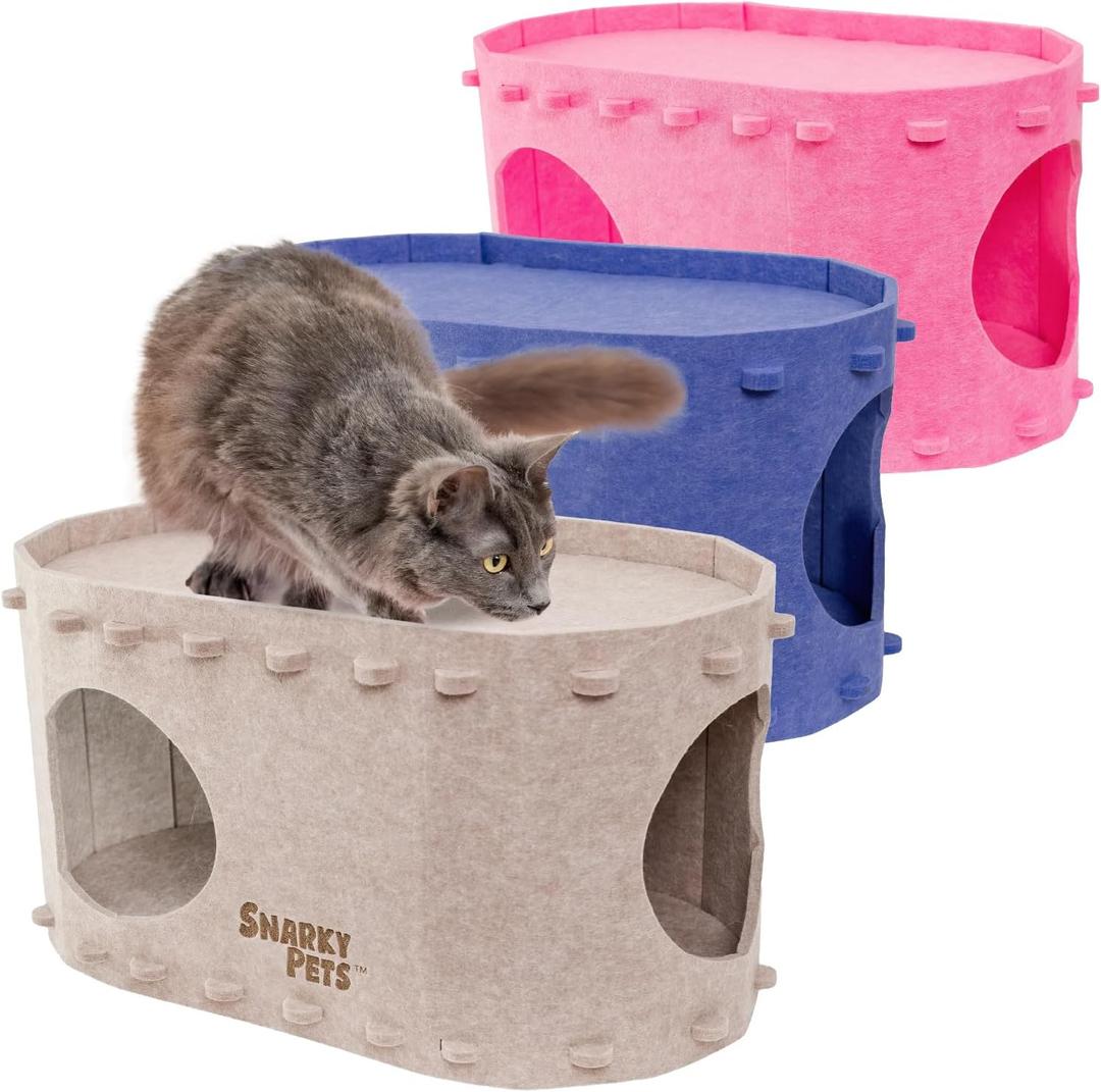 Tess & Liza Felt Cat Cave  Cozy Hideaway for Cats & Kittens | Eco-Friendly Felt Cat House | Durable & Spacious Cat Bed for Large Cats | Stylish Indoor Pet Furniture by Snarky Pets Blue (Medium)