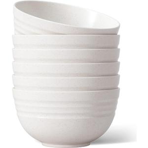 NOT CERAMIC Unbreakable Cereal Bowls, 25 OZ Wheat Straw Bowls Microwave and Dishwasher Safe BPA-Free Eco-Friendly Bowl Beige Color for Cereal, Serving ,Soup, Oatmeal, Pasta and Salad, Set Of 6