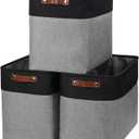 Bagnizer Large Fabric Storage Baskets | 50L Storage Bins, Decorative Linen Closet Baskets with Handles for Organizing, Shelf, Toys, Clothes, Home, Office, Nursery, 17x12x15Inches (Gray&Black)