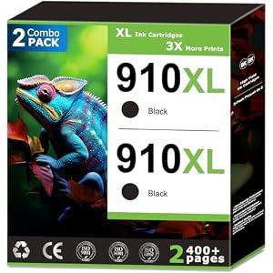910XL Black Ink Cartridges Combo Pack Replacement for HP 910 Black Ink Cartridges Compatible with HP Printer Work with Officejet Pro Series Printer 8020 8010 8025 Ink High Yield With V17.2.1 (2 Pack)