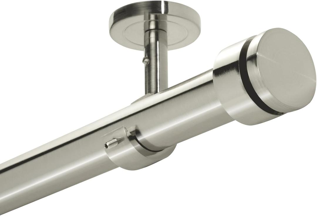 Ceiling Curtain Rod 48-84, Adjustable Ceiling Mounted Curtain Rod, Ceiling Rods for Curtains with three Heavy Duty Modern Design Brackets included, Cortinero De Techo, Brushed Nickel 1 inch