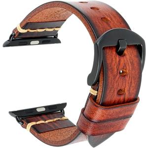 REZERO Smartwatch Bands Compatible with Apple Watch, Vegetable Tanned Leather Watch Straps, Watch Bands Replacement for iWatch Series 10/9/8/SE, 38/40/41/42/44/45/46/49mm for Men, Women (Light Brown+Black Buckle)