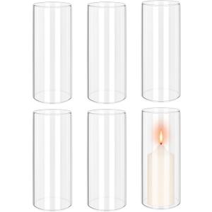 6 PCS Hurricane Candle Holder, 4" W x 8" H Open Ended Glass Candle Cylinder Sleeve, Clear Glass Cylinder Candle Holder, Open Flame Candle Chimney Tube Cover, Bottomless Cylindrical Glass