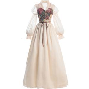 LTAKK Renaissance Dress Women Victorian Costume Ren Fair Medieval Dresses with Floral Corset, Medium
