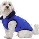 EMUST Dog Coats for Small Dogs with Leash Hole, Reversible Quilting Winter Jacket Thick Plush Lining for Cold Weather Pet Clothes, Royal Blue, L